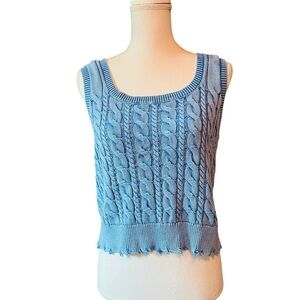 Le Lis Light Blue Distressed Cable Knit Tank Top Size Medium